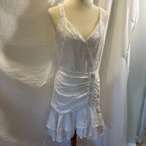 BCBGMAXAZRIA White Eyelet Ruffle Dress | Size 10